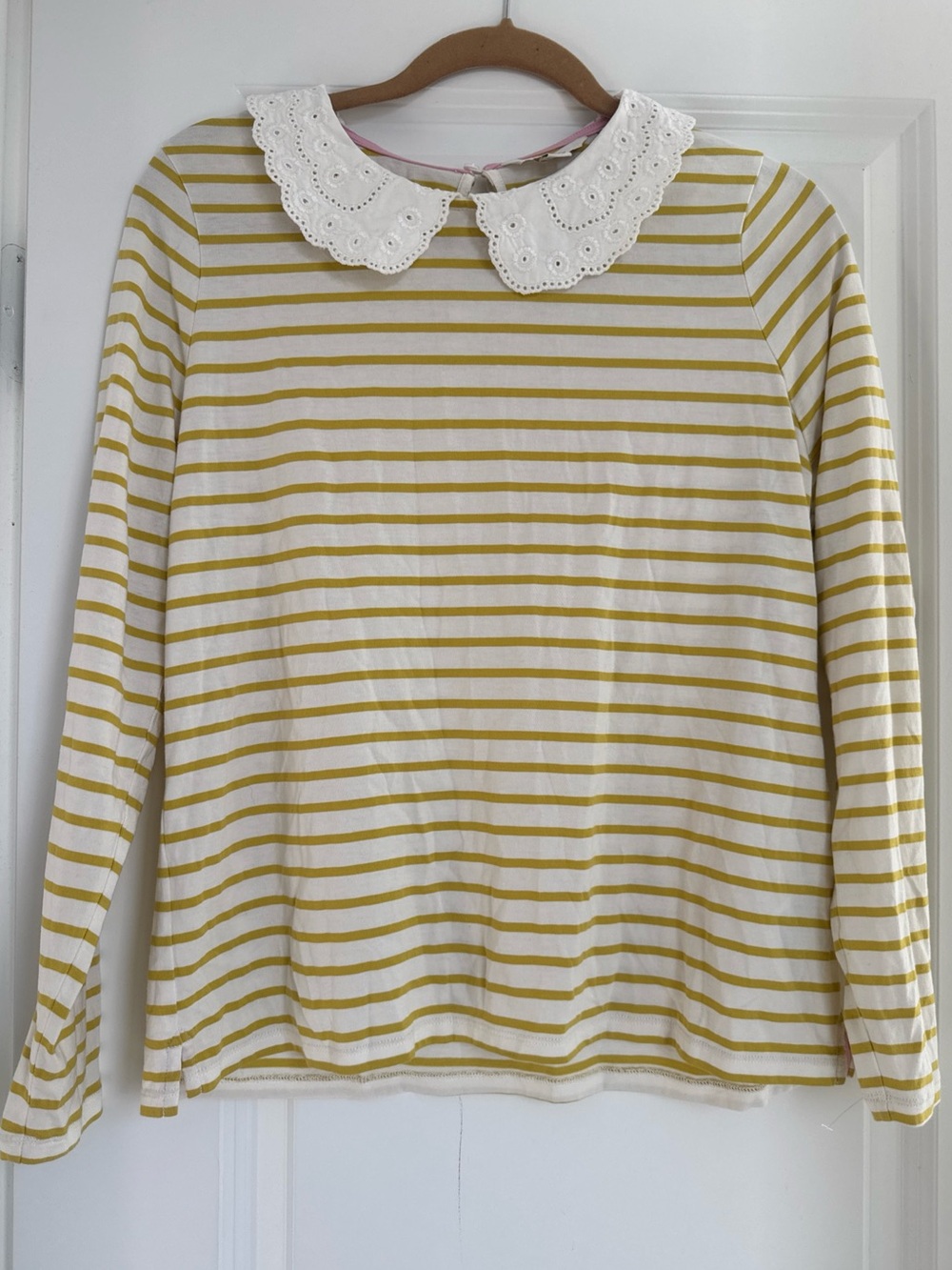 Boden Kathleen Yellow White Stripped Eyelet Peter Pan Collar Size 10